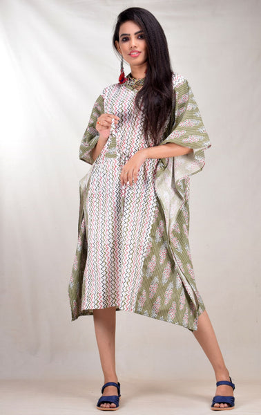 CLYMAA Women's Pure Cotton Midi Length  Kaftan/ Kaftan Kurti/ Short Kaftan