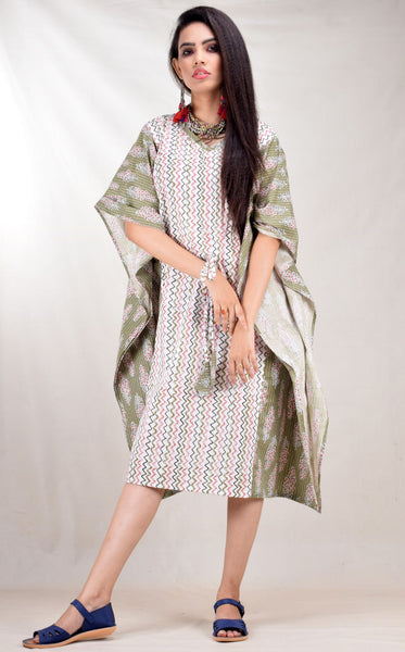 CLYMAA Women's Pure Cotton Midi Length  Kaftan/ Kaftan Kurti/ Short Kaftan