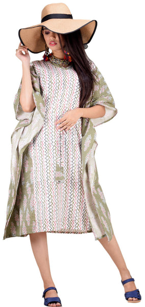 CLYMAA Women's Pure Cotton Midi Length  Kaftan/ Kaftan Kurti/ Short Kaftan