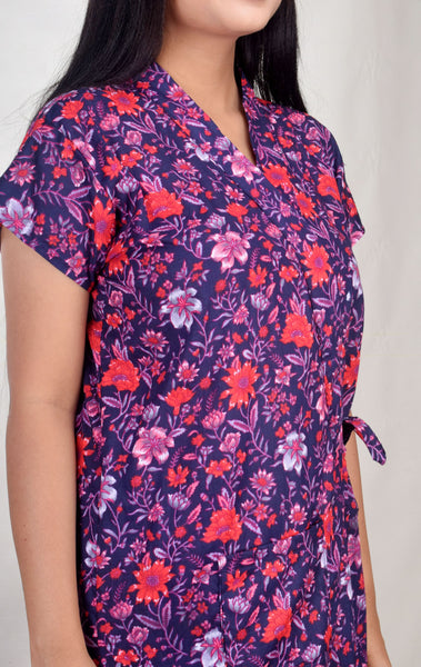 CLYMAA Women's Cotton Half Sleeves S, M, L Size Robe/House Coat/Night Gown/ Maternity Gown with Pocket