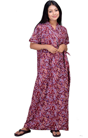 CLYMAA Women's Pure Cotton Half Sleeves Robe/House Coat/Night Gown