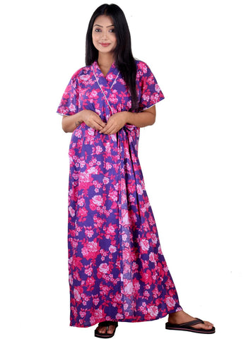 CLYMAA Women's Cotton Half Sleeves S to 3XL Size Robe/House Coat/Night Gown/ Maternity Gown with Pocket