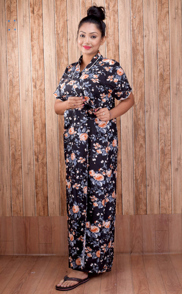 CLYMAA Women's Cotton Half Sleeves S to 3XL Size Robe/House Coat/Night Gown/ Maternity Gown with Pocket