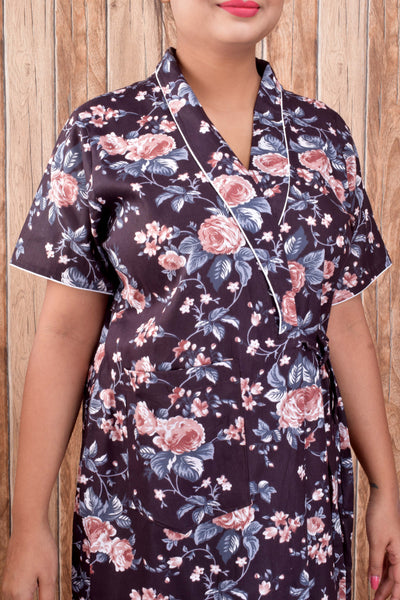 CLYMAA Women's Cotton Half Sleeves S to 3XL Size Robe/House Coat/Night Gown/ Maternity Gown with Pocket (Copy) (Copy)