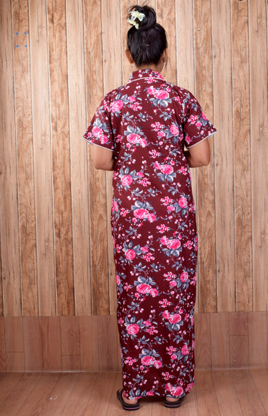 CLYMAA Women's Cotton Half Sleeves S to 3XL Size Robe/House Coat/Night Gown/ Maternity Gown with Pocket