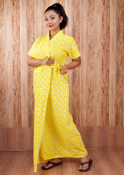 CLYMAA Women's Cotton Half Sleeves S to 3XL Size Robe/House Coat/Night Gown/ Maternity Gown with Pocket