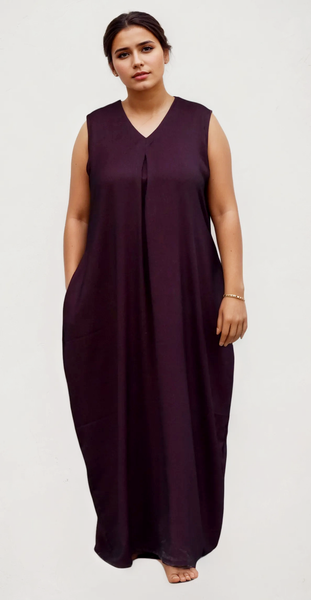Women's Sleeveless Maxi Dress, V-Neck, Loose Fit, with Pockets, Casual Style ( Extra sleeves attached )