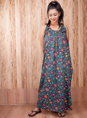 CLYMAA Pure Cotton Sleeveless Nighty/Multi Purpose Nighty/Patient Nighty