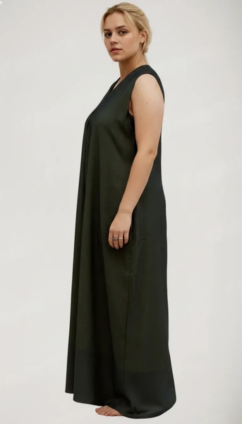 Women's Sleeveless Maxi Dress, V-Neck, Loose Fit, with Pockets, Casual Style ( Extra sleeves attached )