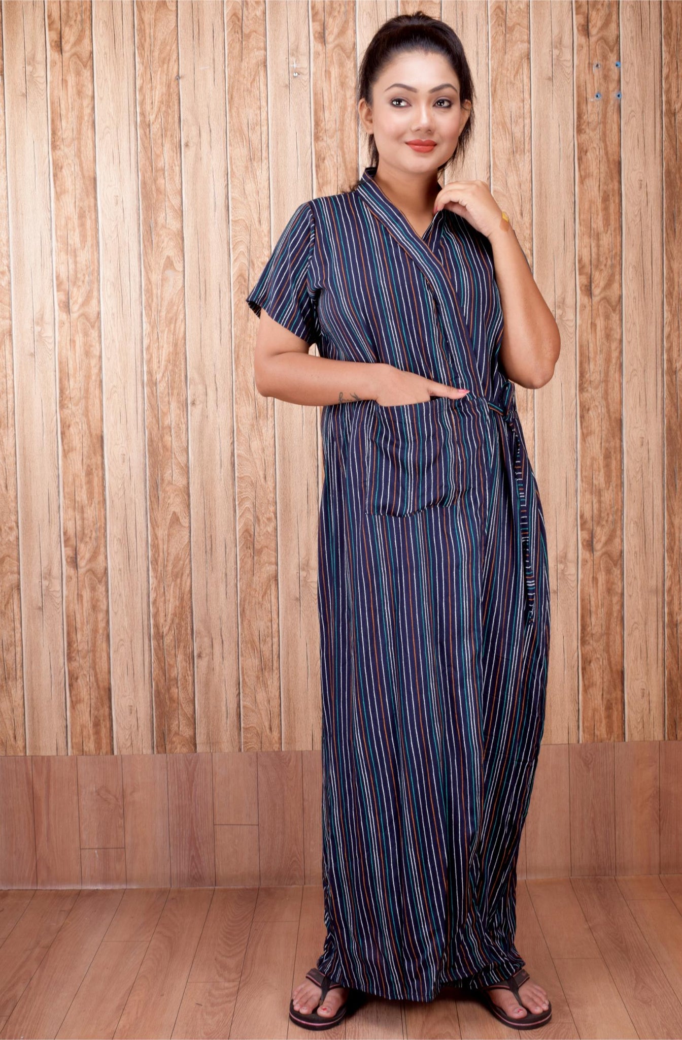 CLYMAA Women's Rayon Cotton Half Sleeves S to 3XL Size Robe/House Coat/Night Gown/ Maternity Gown with Pocket