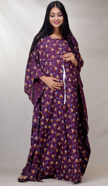 CLYMAA Women Long Maternity/Nursing/Feeding Kaftan/Kaftan Nighty/ Beach Kaftan (Fit L to 8XL Size)