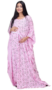 CLYMAA Women Long Maternity/Nursing/Feeding Kaftan/Kaftan Nighty/ Beach Kaftan (Fit L to 8XL Size)