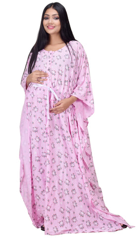 CLYMAA Women Long Maternity/Nursing/Feeding Kaftan/Kaftan Nighty/ Beach Kaftan (Fit L to 8XL Size)