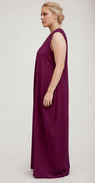 Women's Sleeveless Maxi Dress, V-Neck, Loose Fit, with Pockets, Casual Style ( Extra sleeves attached )