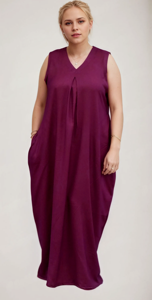 Women's Sleeveless Maxi Dress, V-Neck, Loose Fit, with Pockets, Casual Style ( Extra sleeves attached )