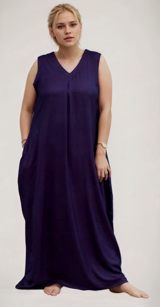 Women's Sleeveless Maxi Dress, V-Neck, Loose Fit, with Pockets, Casual Style ( Extra sleeves attached )