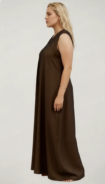 Women's Sleeveless Maxi Dress, V-Neck, Loose Fit, with Pockets, Casual Style ( Extra sleeves attached )