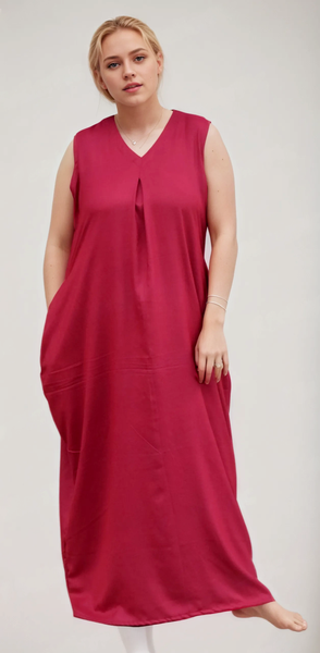 Women's Sleeveless Maxi Dress, V-Neck, Loose Fit, with Pockets, Casual Style ( Extra sleeves attached )