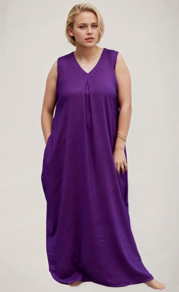 Women's Sleeveless Maxi Dress, V-Neck, Loose Fit, with Pockets, Casual Style ( Extra sleeves attached )