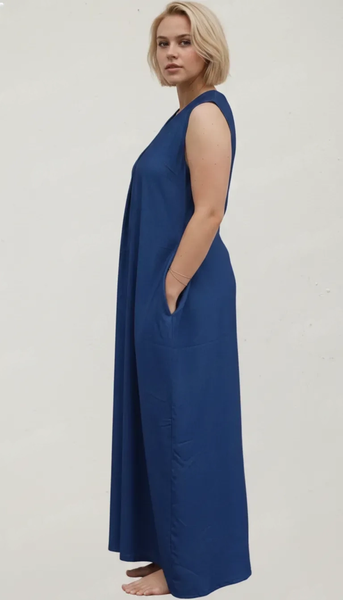 Women's Sleeveless Maxi Dress, V-Neck, Loose Fit, with Pockets, Casual Style ( Extra sleeves attached )