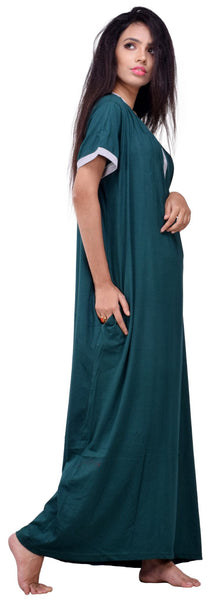 Summer Special Half sleeves front open Hosiery cotton multi purpose nightgown ( Bottle green Color )