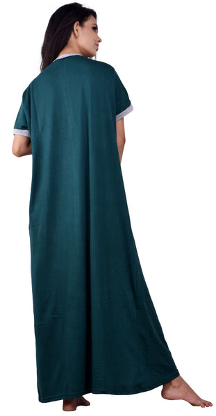 Summer Special Half sleeves front open Hosiery cotton multi purpose nightgown ( Bottle green Color )