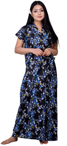 CLYMAA Women's Pure Cotton Half Sleeves S, M, L Size Robe/House Coat/Night Gown/ Maternity Gown with Pocket