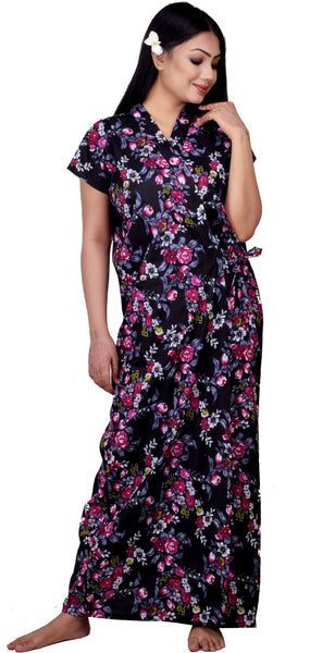 CLYMAA Women's Pure Cotton Half Sleeves S, M, L Size Robe/House Coat/Night Gown/ Maternity Gown with Pocket