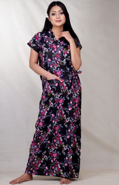 CLYMAA Women's Pure Cotton Half Sleeves S, M, L Size Robe/House Coat/Night Gown/ Maternity Gown with Pocket
