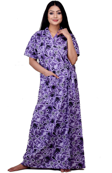 CLYMAA Women's Pure Cotton Half Sleeves L , XL Size Robe/House Coat/Night Gown/ Maternity Gown with Pocket