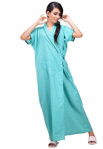 CLYMAA Women's Pure Cotton Half Sleeves Robe/House Coat/Night Gown/ Maternity Gown with Pocket (CHC22245008SG)