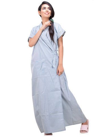 CLYMAA Women's Pure Cotton Half Sleeves Robe/House Coat/Night Gown/ Maternity Gown with Pocket (CHC22245010LB)