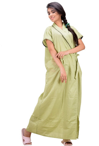 CLYMAA Women's Pure Cotton Half Sleeves Robe/House Coat/Night Gown/ Maternity Gown with Pocket (CHC22245010LG)