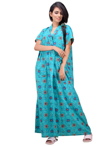CLYMAA Women's Pure Cotton Half Sleeves Robe/House Coat/Night Gown/ Maternity Gown with Pocket (CHC22245018SG)
