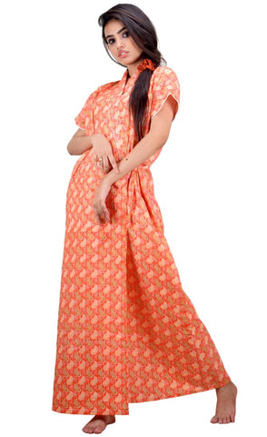 CLYMAA Women's Pure Cotton Half Sleeves Robe/Housecoat/Night/Maternity Gown with Pocket (CHC22245022OR)