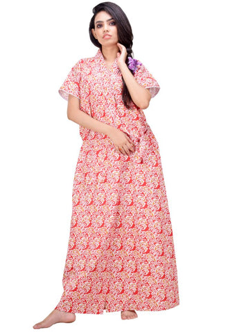 CLYMAA Women's Pure Cotton Half Sleeves  Robe/House Coat/Night Gown/ Maternity Gown with Pocket (CHC22245023RD)