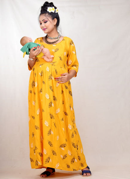 CLYMAA Woman Rayon Maternity Gown/Maternity wear/Feeding gown Sizes XL (FDR2221005Y)
