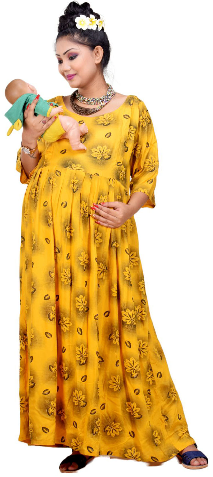 CLYMAA Woman Rayon Maternity Gown/Maternity wear/Feeding gown Sizes XL (FDR2221002Y)