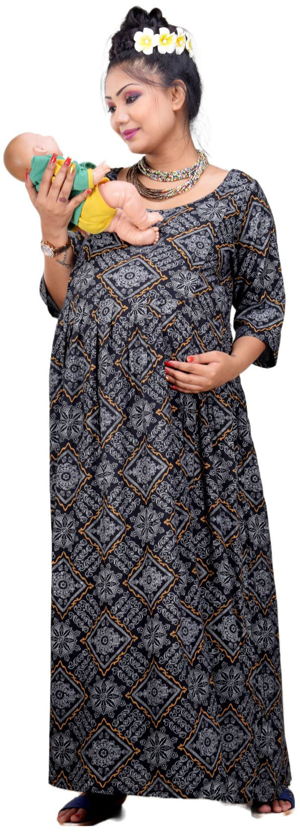 CLYMAA Woman Rayon Maternity Gown/Maternity wear/Feeding gown Sizes XL (FDR2221004BK)