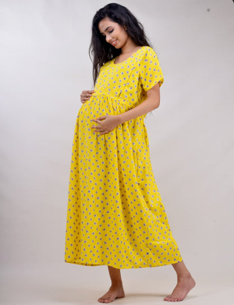 CLYMAA Woman Pure Cotton Maternity Gown/Maternity wear/Feeding gown