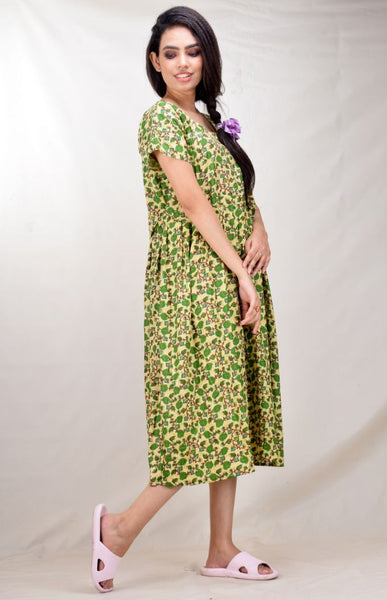 CLYMAA Woman Pure Cotton Midi Length Maternity Gown /Maternity wear/ Feeding Gown ( XL to 3XL ) (FEEDINGFIRL2126006BG)