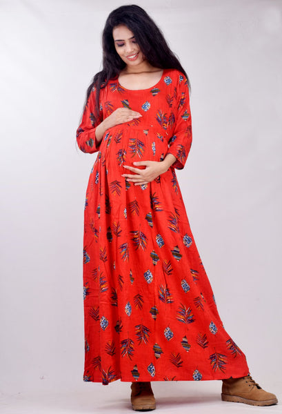 CLYMAA Woman Rayon Cotton Maternity Gown/Maternity wear/Feeding gown Sizes M to 4XL