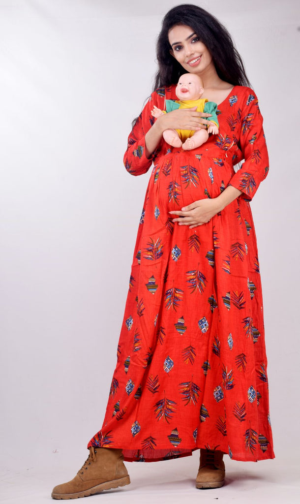 Flare Green Cotton Maternity Gown – Mostlymaternity.com