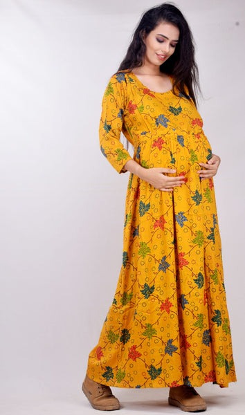 CLYMAA Woman Rayon Cotton Maternity Gown/Maternity wear/Feeding gown Sizes M to 4XL