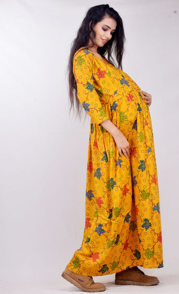 CLYMAA Woman Rayon Cotton Maternity Gown/Maternity wear/Feeding gown Sizes M to 4XL
