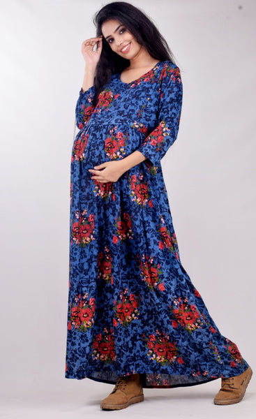 CLYMAA Woman Rayon Cotton Maternity Gown/Maternity wear/Feeding gown Sizes M to 4XL