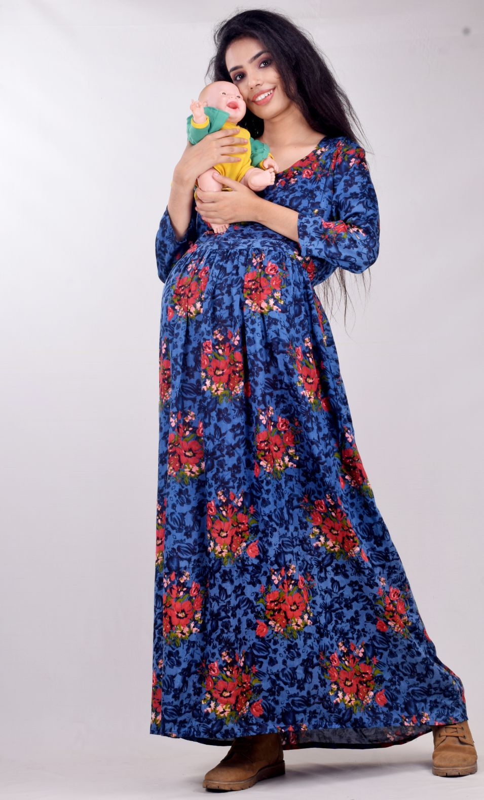 Blue Cotton Floral Printed Maternity DressM in 2023 | Maternity dresses,  Types of sleeves, Fashion prints
