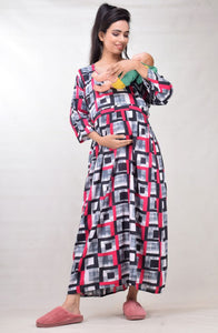 CLYMAA Woman Rayon Cotton Maternity Gown/Maternity wear/Feeding gown Sizes L to 3XL (FEEDINGR2126002GYPK)