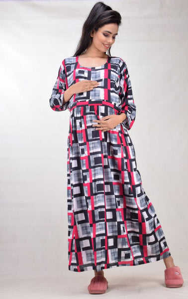CLYMAA Woman Rayon Cotton Maternity Gown/Maternity wear/Feeding gown Sizes L to 3XL (FEEDINGR2126002GYPK)