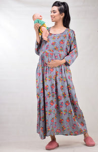 CLYMAA Woman Rayon Cotton Maternity Gown/Maternity wear/Feeding gown Sizes L to 3XL (FEEDINGR2126003GY)